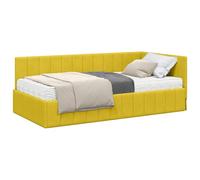 PUGYNBK Struttura letto angolare con materasso, 2 pezzi, giallo | Velluto morbido, legno trattato, testiera ergonomica, schiuma media, design moderno