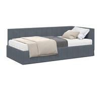 PUGYNBK Struttura letto angolare con materasso, 2 pezzi, grigio velluto | Testiera in morbido velluto, struttura in legno trattato, materasso in schiuma media, design moderno per camera da letto