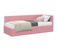 PUGYNBK Struttura letto angolare con materasso, 2 pezzi, grigio velluto | Velluto morbido, legno trattato, materasso in schiuma media, testiera ergonomica, design moderno