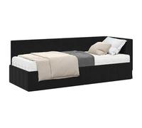 PUGYNBK Struttura letto angolare con materasso, 2 pezzi, velluto nero | Velluto morbido, legno trattato, materasso in schiuma media, testiera ergonomica, design moderno