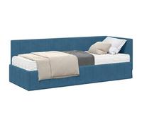 PUGYNBK Struttura letto angolare in velluto blu con materasso | Legno trattato, testiera morbida, schiuma media, per camera da letto
