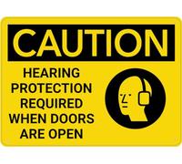 Puhayexi Cartello da parete Caution Hearing Protection Required When Doors Open, 20,3 x 30,5 cm, in alluminio antiruggine, facile da leggere e robusto, per esterni, per casa, fattoria, cortile