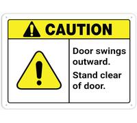 Puhayexi Cartello di avvertimento in latta con scritta "Caution Door Swings Outwards", per casa, cucina, fattoria, giardino, garage, decorazione da parete, 30 x 20 cm