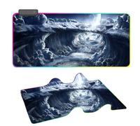 PUIGEN Tappetino per Mouse Blu Luce LED RGB Sottomani da scrivania Grandi nello Spazio Esterno e sulla Terra Tappetini per Mouse da Gioco Motivo Moon con 11 Effetti di Luce(Size:70x30cm)