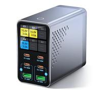 Puiseno Caricatore USB C da 165 W, caricatore portatile a 6 porte multiple (4C + 2A), display LCD GaN, caricatore rapido da 140 W, compatibile con MacBook Pro/Air, iPhone 17/16/15, Galaxy S25, ecc