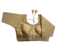 Pujia Mills Camicetta da donna pronta da ricamare multi codifica filo d'oro indiano etnico designer cucito pronto sari mezza manica camicetta per le donne per Saree Lehenga Choli, oro, 38