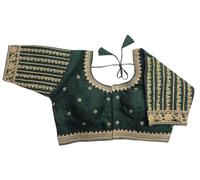 Pujia Mills Camicetta da donna pronta da ricamare multi codifica filo d'oro indiano etnico designer cucito pronto sari mezza manica camicetta per le donne per Saree Lehenga Choli, Bottiglia Verde, 36
