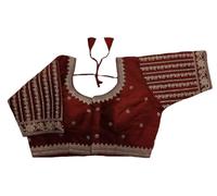 Pujia Mills Camicetta da donna pronta da ricamare multi codifica filo d'oro indiano etnico designer cucito pronto sari mezza manica camicetta per le donne per Saree Lehenga Choli, rosso cupo, 34