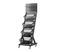 pujindu Espositore Per Snack A 3/4 Ripiani Con Ruote, Grande Scaffale Per Snack In Metallo, Espositore Per Negozi Indipendente Per Supermercati, Bar E Dispensa(nero,38x40x137.5cm)