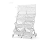 pujindu Espositore Per Snack A 3/4 Ripiani Con Ruote, Grande Scaffale Per Snack In Metallo, Espositore Per Negozi Indipendente Per Supermercati, Bar E Dispensa(Bianco,73x40x110.5cm)