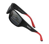 PUKCLAR Occhiali da sole polarizzati per uomo donna corsa ciclismo pesca guida golf TR90 telaio, Cornice nera C2 / tempio rosso / lente grigia