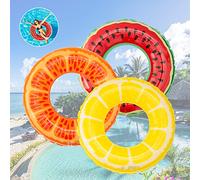 Pukitt 3 anelli da nuoto gonfiabili con pittura a frutta estiva, arancione, limone e anguria, anello galleggiante per adulti, 90 cm, per piscina estiva