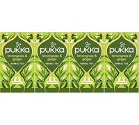 Pukka Lemongrass & Ginger Tisana Biologica 20 Bustine x4 Confezioni; Infuso Citronella e Zenzero; Gusto Fresco e Speziato; Senza Caffeina; Ingredienti Bio