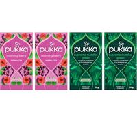 Pukka Morning Bundle 20 Bustine x4 Confezioni; Morning Berry x2 e Supreme Matcha Green x2; Infusi e Tè Bio Energizzanti; Con Matcha, Frutti di Bosco e Tè Verde; Gusto Fresco e Fruttato