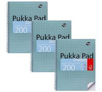 Pukka Pad A4 - Taccuino a spirale con carta da 80 g/m², 4 fori e bordi perforati, 200 pagine, confezione da 3, colore: Grigio