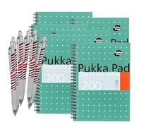 Pukka Pad Jotta - Quaderno a quadretti formato A5, 200 pagine, con rilegatura a spirale, carta a quadretti da 80 g/m² e bordi perforati, per scuola, ufficio e diario, varianti disponibili con penna a