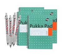 Pukka Pad Jotta - Quaderno a quadretti formato A5, 200 pagine, con rilegatura a spirale, carta a quadretti da 80 g/m² e bordi perforati, per scuola, ufficio e diario, varianti disponibili con penna a