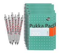 Pukka Pad Jotta - Quaderno a quadretti formato A5, 200 pagine, con rilegatura a spirale, carta a quadretti da 80 g/m² e bordi perforati, per scuola, ufficio e diario, varianti disponibili con penna a