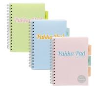 Pukka Pad Pastello A5 Project Books - Confezione da 3 quaderni rilegati a filo doppio con divisori riposizionabili e 200 pagine, 100 fogli di carta perforata 80 g/m² con righe a righe da 8 mm, rosa