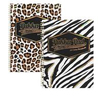 Pukka Pad Wild - Blocco note formato A4+, confezione da 2, con stampa animalier, 160 pagine di carta 80 g/m², blocco a righe A4+ con pagine perforate, quaderno a spirale per scuola, ufficio, scrittura
