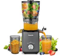 Pukomc Estrattore di Succo a Freddo, Imboccatura Extra Larga 14,7 cm con 300W, Estrattore Lento per Frutta e Verdura Intera, Alta Resa di Succo, Facile da Pulire, Grigio
