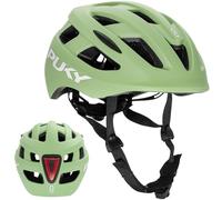 PUKY Casco M verde, ideale per circonferenza della testa 54 - 58 cm, leggero e ventilato, robusto policarbonato e schiuma EPS, modulo luce e visibilità a 360°, design elegante e opzioni di colore