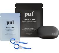 PUL Aligner Care Convenience Kit - Case + 2-in-1 Tool for Invisalign, Retainers, Partial Dentures, Mouth & Night Guards & More - Gray Case & 2-Pack of Blue Aligner Seating Chewie & Removal Tool