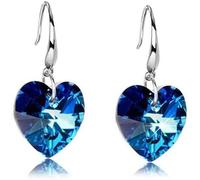 PULABO 1 paio di ciondoli a forma di cuore blu da donna, orecchini pendenti con orecchio di cristallo, orecchini a goccia, orecchini da sposa, gioielli da sposa, regalo per donne, ragazze, casuali sq