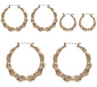 PULABO 3 paia di orecchini di bambù alla moda orecchini a cerchio in stile bambù tono oro Orecchini a cerchio esagerato moda