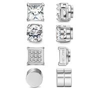 PULABO 4 paia di orecchini a bottone magnetici in acciaio inossidabile per uomo donna nero/tono argento CZ orecchini a clip non perforanti set 8 mm squisito