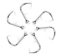 PULABO 6 pezzi unici strass anelli in acciaio inossidabile naso curvo borchie naso piercing accessori gioielli naso per le donne ragazze argento conveniente e durevole squisito