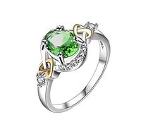 PULABO Anello da donna a forma di cuore verde con cristallo diamante piegatura dimensione regolabile anelli aperti gioielli da sposa per signore ragazze regalo di compleanno 9 qualità superiore e