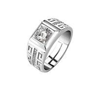 PULABO Anello da uomo con cristallo, anello aperto, regolabile, gioiello da matrimonio per uomini e ragazzi, comodo e pratico, Argento