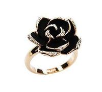 PULABO Anello in oro rosa esagerato con zirconi lucidi guarnito con rose nere design per nuove donne confortevole ed ecologico, Oro rosa Argento