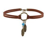 PULABO Collana in Oro 14 kt, Boho, Pelle Sintetica, Marrone, Unisex, Adulti e Adolescenti