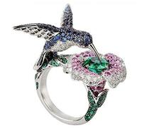PULABO Creativo 3D Strass Colibrì Styling Donna Ragazze Anello 9 Conveniente, Strass