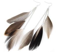 PULABO Orecchini con nappe di piume di Boemia per donne Orecchini pendenti con ciondoli di piume Gioielli etnici, grigio moda