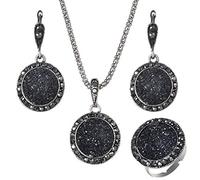 PULABO Orecchini pendenti girocollo con strass alla moda Orecchini pendenti Set di gioielli con anello Nero Creativo e utile squisito