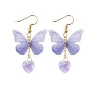 PULABO Orecchini pendenti in argento da donna Gocce a forma di cuore con orecchini a farfalla a forma di farfalla viola Orecchini eleganti per gioielli da donna Regalo elegante e popolare squisito