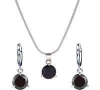 PULABO orecchini per donna ragazze, set di gioielli per orecchini a cerchio con collana a catena con ciondolo in zirconi cubici rotondi da donna - Nero squisito
