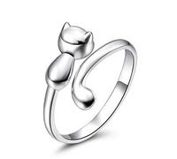 PULABO Personalità Creativo Carino Gatto Anello Kitting Anello Gemma Ragazza Stile 1 Confortevole ed Ecologico, Argento