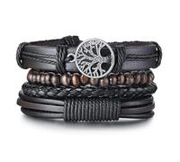 PULABO Set di 4 braccialetti in pelle, bracciale multifilo da uomo, bracciale da uomo, bracciale in pelle, gioielli in pelle squisito