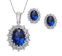 PULABO Set di gioielli da donna con collana e orecchini con zircone blu, per ragazze e signore, qualità superiore, Gemma