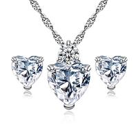 PULABO Set di gioielli di moda Set di collana di orecchini a forma di cuore con zirconi Ciondolo di cristallo per le donne Sposa bianco squisito