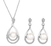 PULABO Set di gioielli di perle finte, orecchini di collana di perle simulate, collana di cristalli e orecchini set di gioielli per donne e ragazze squisito