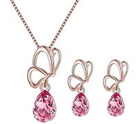 PULABO Set di orecchini con collana di cristallo Collana con ciondolo a forma di goccia in oro rosa Set di orecchini e collana di cristallo Set di gioielli per donne e ragazze (40x2,4x1 cm) squisito