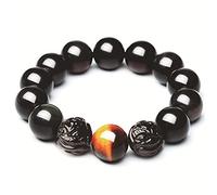 PULaif Bracciale di ossida Occhio Arcobaleno Naturale Ossidiana Oro Cristallo allontana Spiriti maligni Talismano prosperità, Ossidiana, 14 mm(Obsidian-10mm)