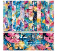 PULaif Carta per Scrapbooking, 6"x6", 24 Fogli di Carta con Motivo Floreale ad Acquerello Blu, cartoncino monofacciale da 160 g/m² for la creazione di Biglietti di Auguri for Album fotografici