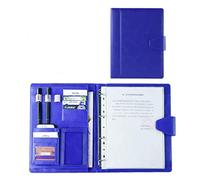 PULaif Cartella per conferenze A4, Raccoglitore a 4 Anelli Raccoglitore for Curriculum in Pelle Organizzatore Aziendale Professionale for Lettera A4/Blocco Note Regalo for Uomo(Blue,No Calculator)
