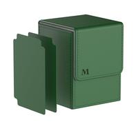 Pulchra Scatola Box Porta Carte Capacità fino a 100+ carte, con 2 Piastra di Partizione, Magnetic Flip Deck Box (Logo-M Design, Verde)
